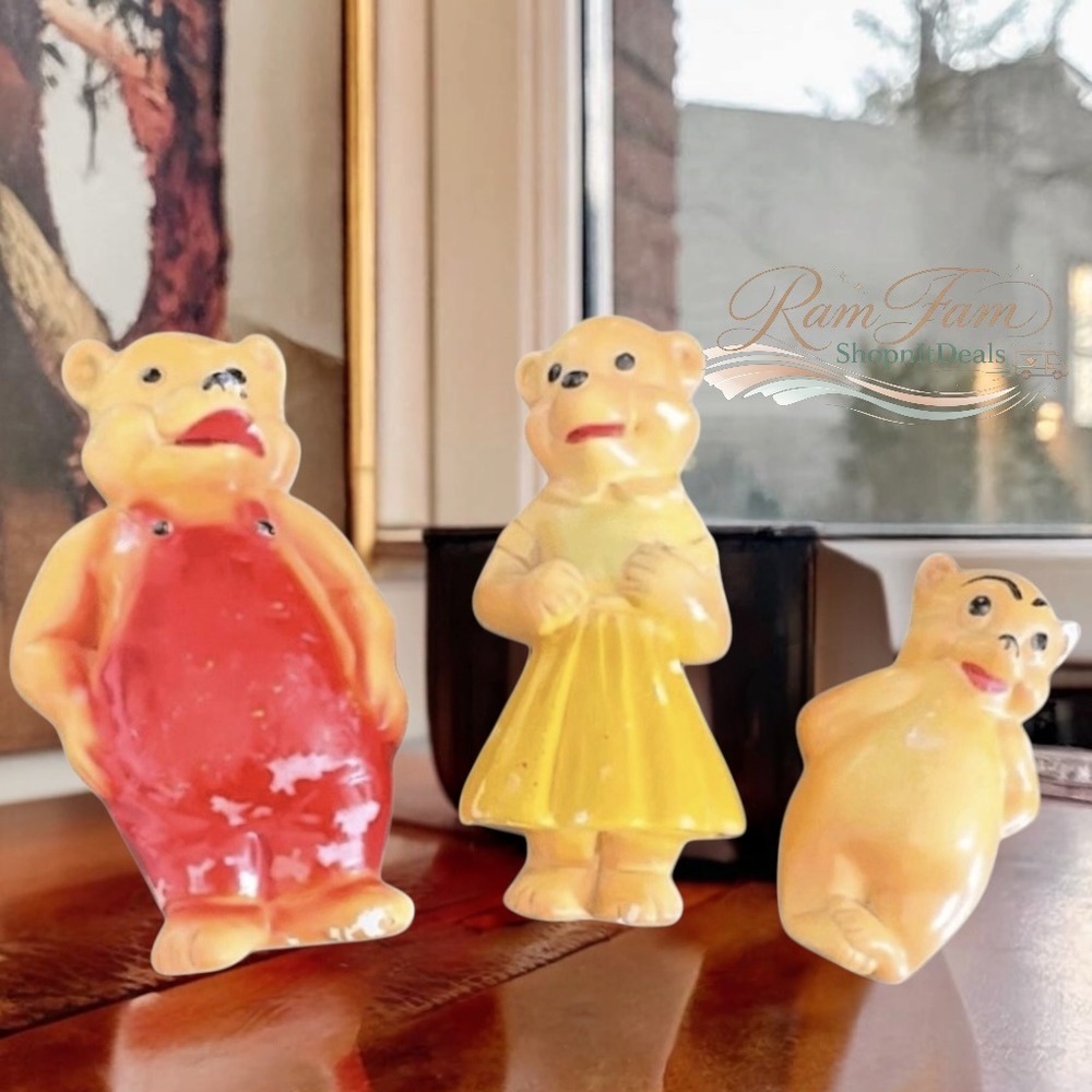 Vintage Three Bears Chalkware Wall Plaque Set Nursery Decor Mid Century Retro